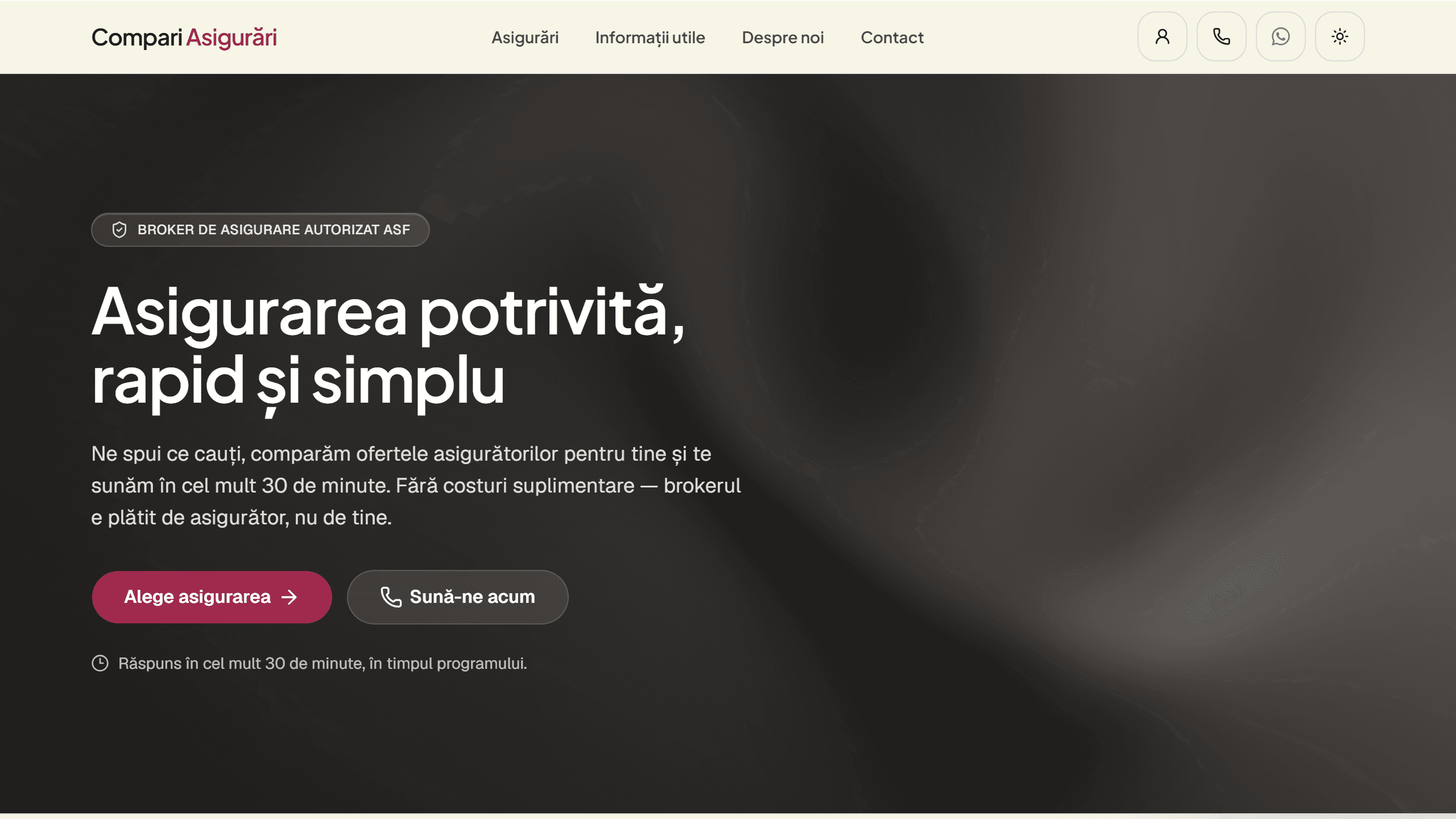 Captură de ecran a site-ului Compari Asigurări