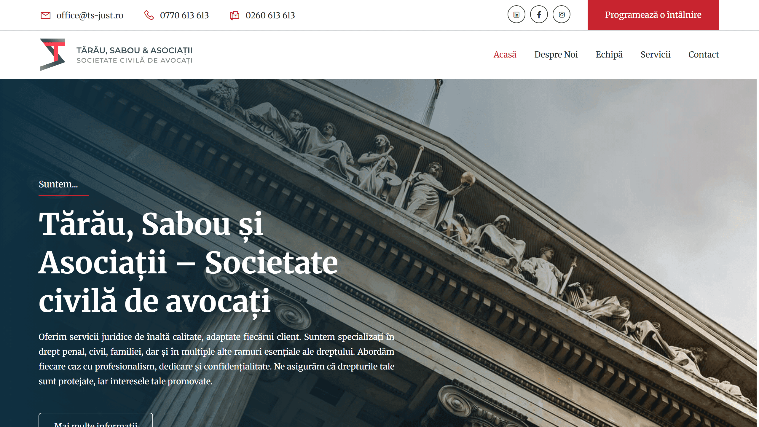 Captură de ecran a site-ului Tărău, Sabou și Asociații